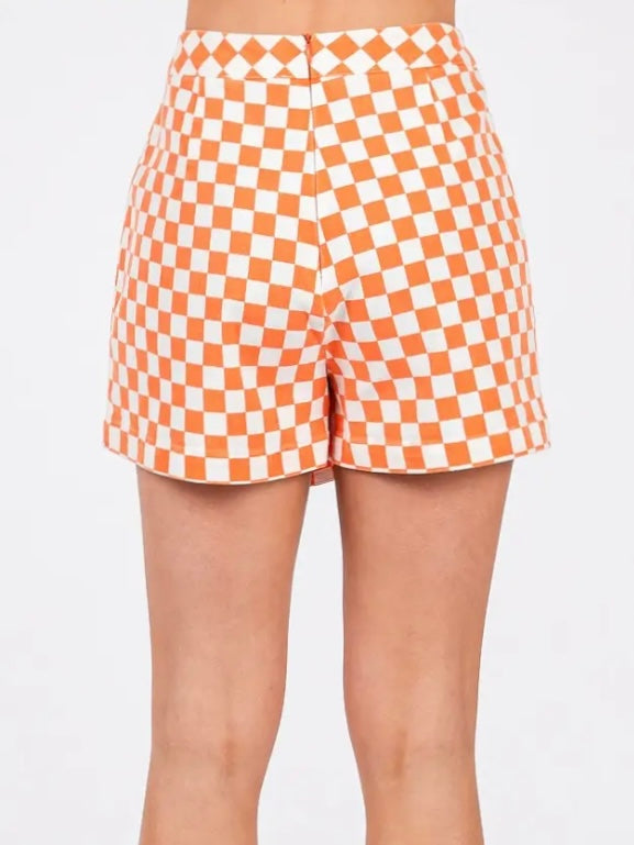 Orange Checkerboard Wrap Skort