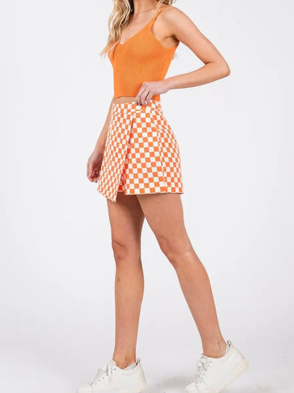 Orange Checkerboard Wrap Skort