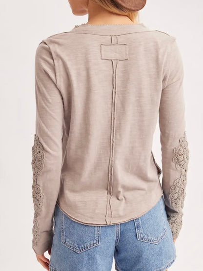 Mushroom Crochet Sleeve Button Blouse