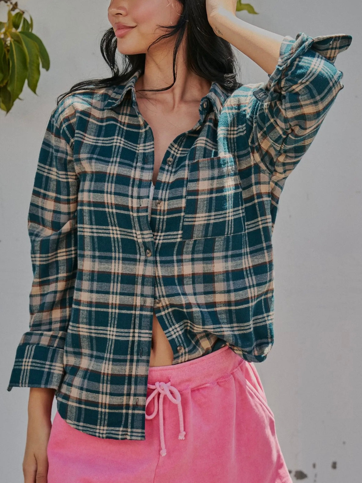 Teal Plaid Button Up Flannel