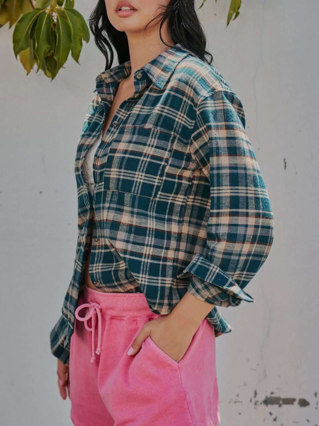 Teal Plaid Button Up Flannel