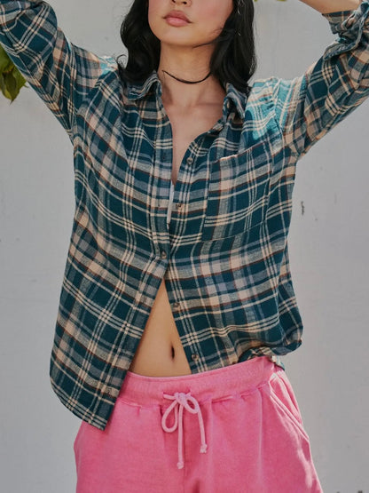 Teal Plaid Button Up Flannel