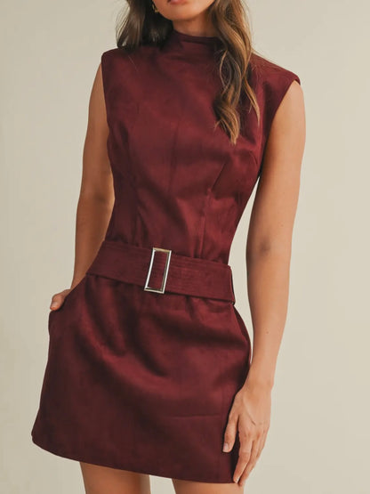 Cherry Mock Neck Belted Mini