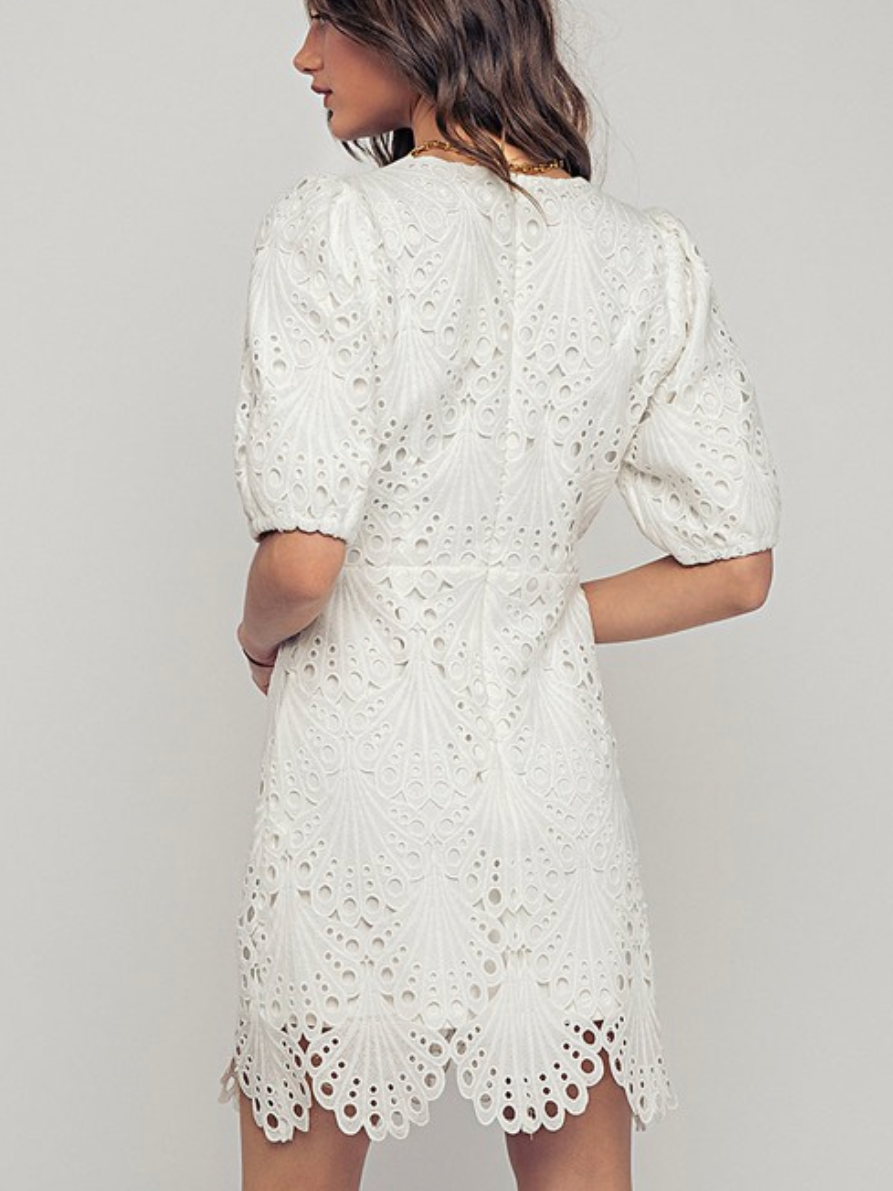 short white lace dress Mini Tate Long Sleeve Dress Size 14 57 Bust White Eyelet Lace Mini Dress