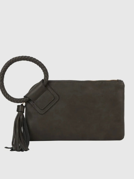 Gray Leather Wristlet Clutch