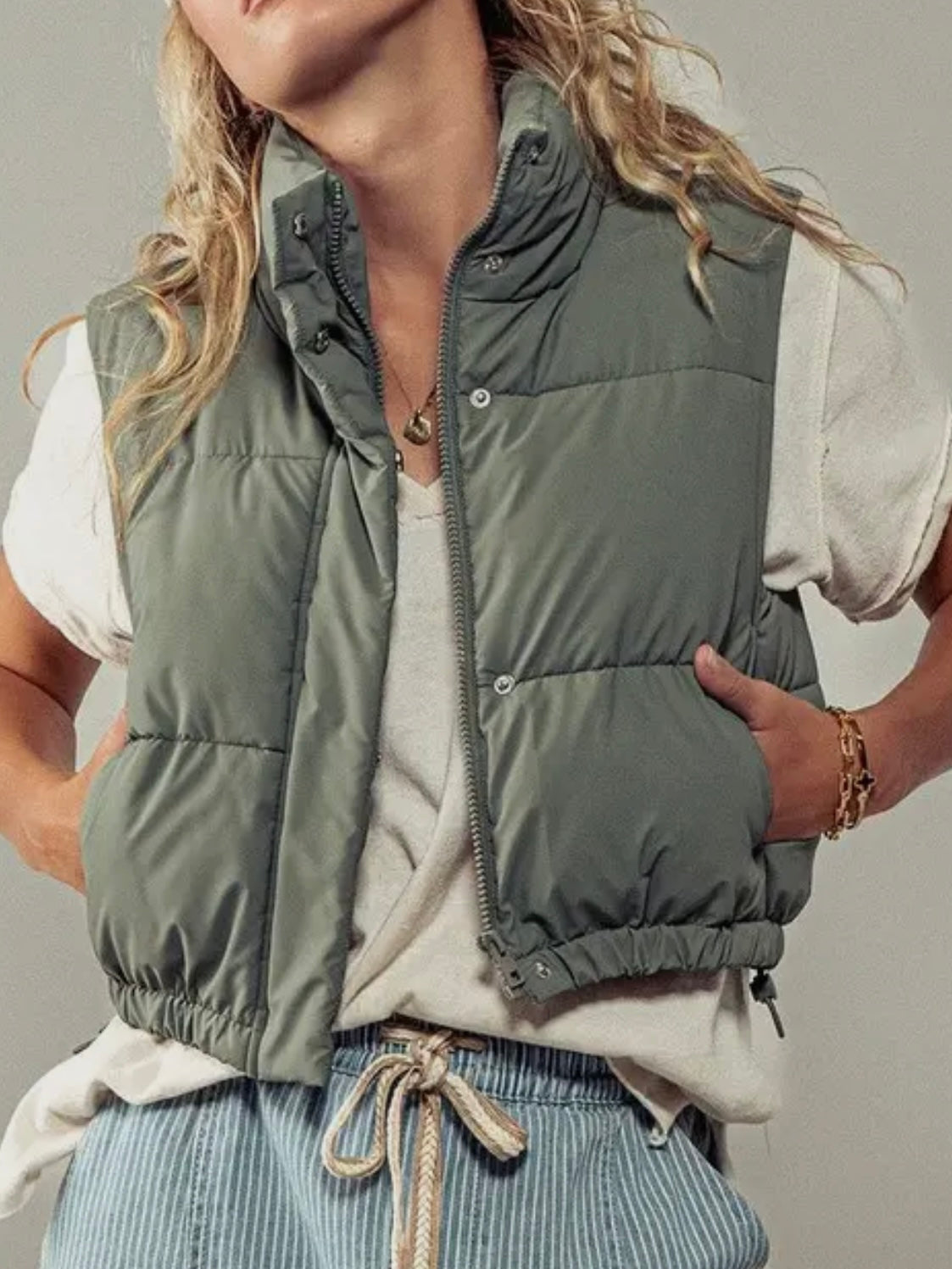 Taupe Adjustable Puffer Vest