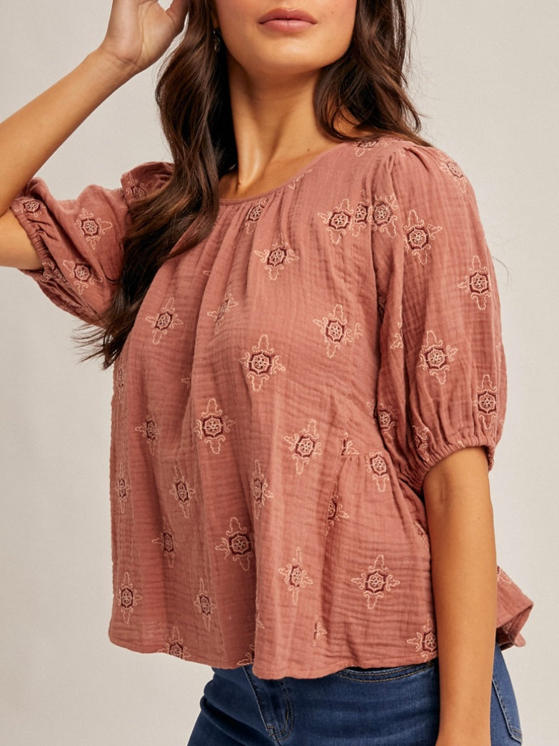 Rose Embroidered Peplum Top