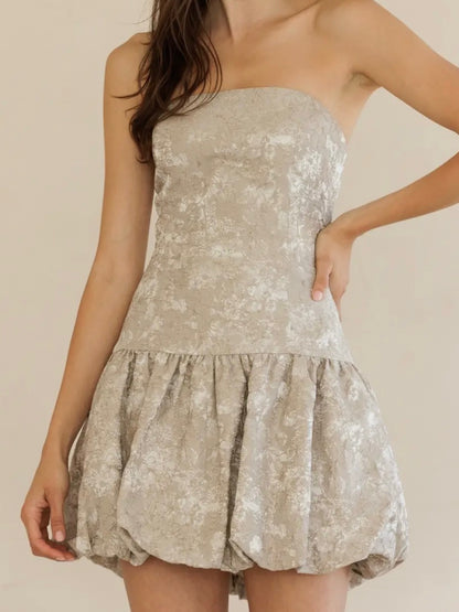 Beige Strapless Bubble Mini