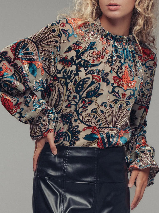 Multi Velvet Smocked Blouse