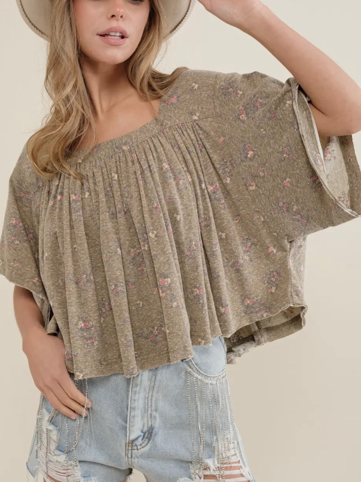 Olive Washed Cropped Top