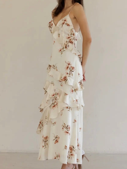 Ivory Floral Ruffle Maxi