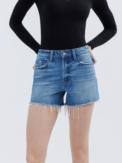 High Rise Raw Hem Shorts