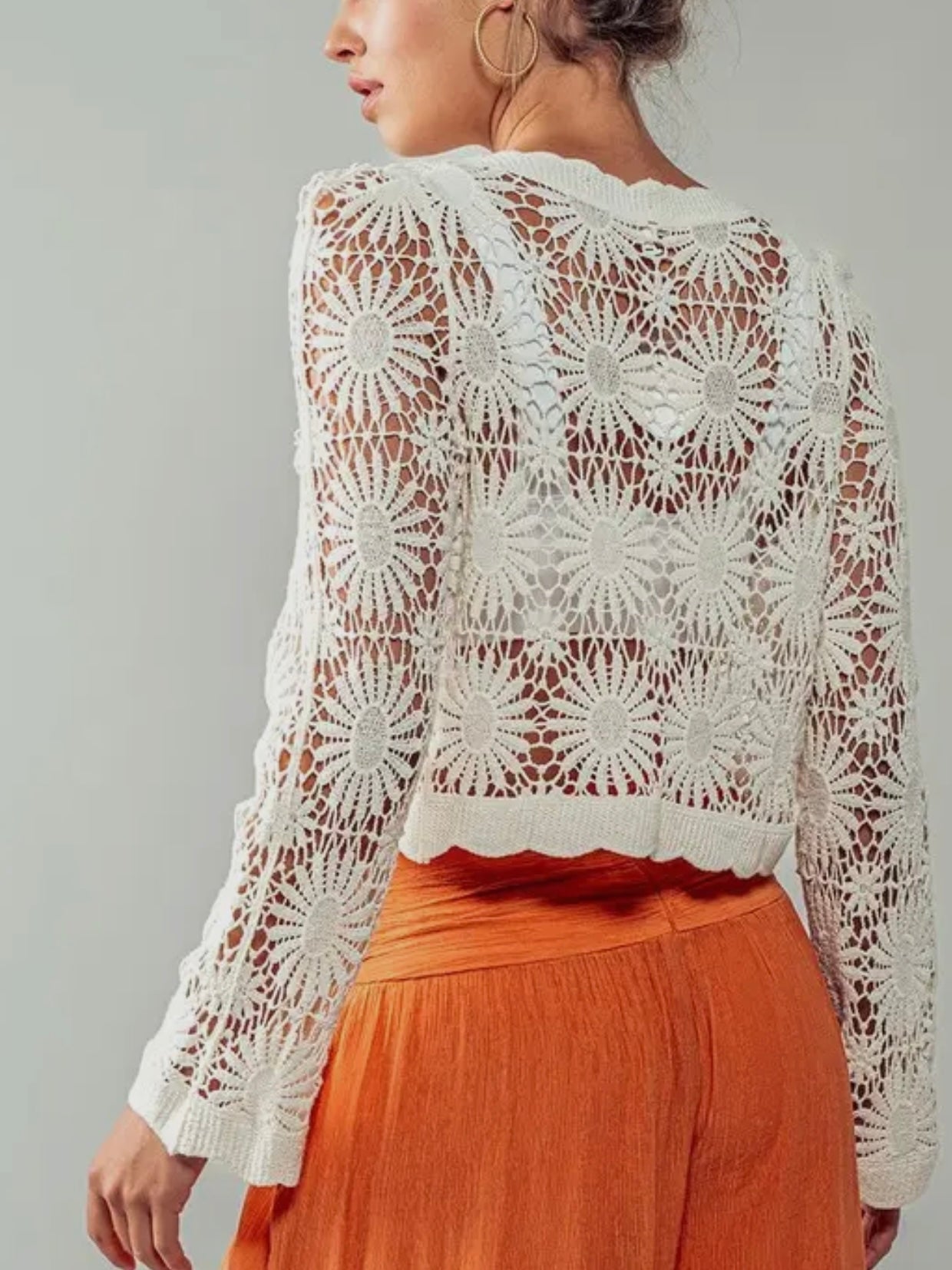 Ivory Floral Crochet Cardigan