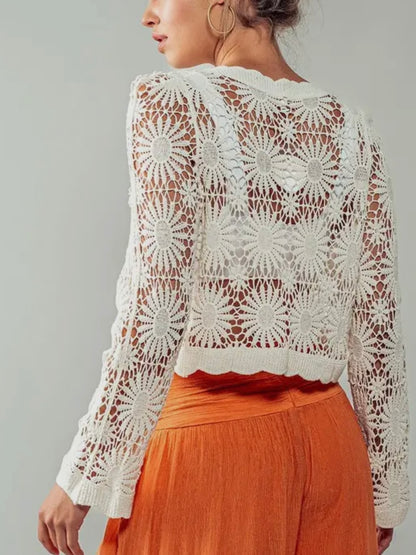 Ivory Floral Crochet Cardigan