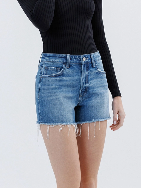 High Rise Raw Hem Shorts