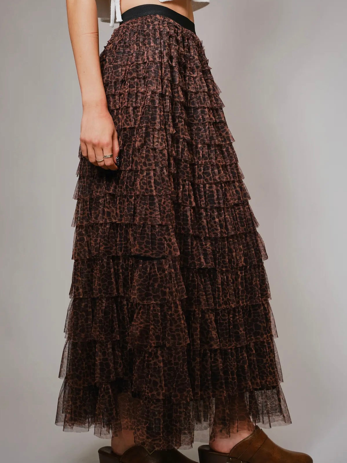 Leopard Print Ruffle Maxi Skirt