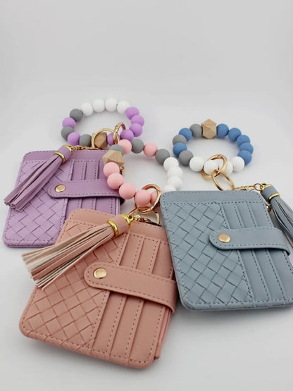 Quilted Beaded Keychain Wallet