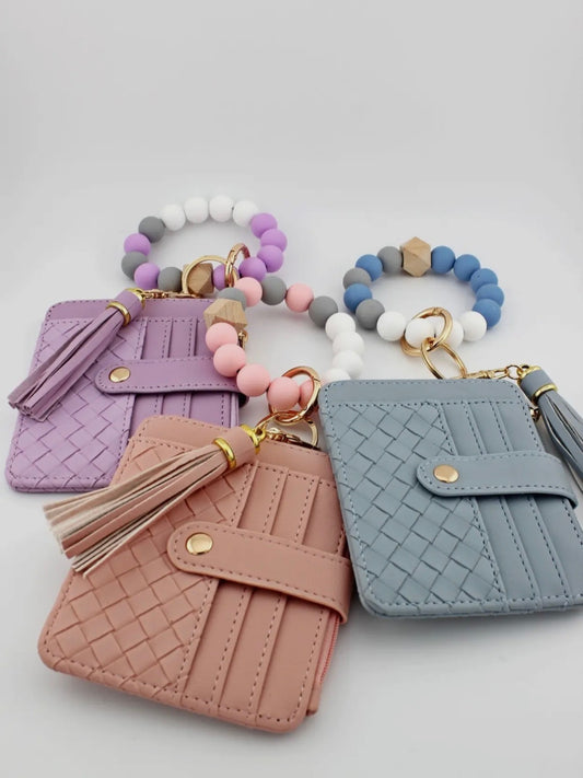 Quilted Beaded Keychain Wallet