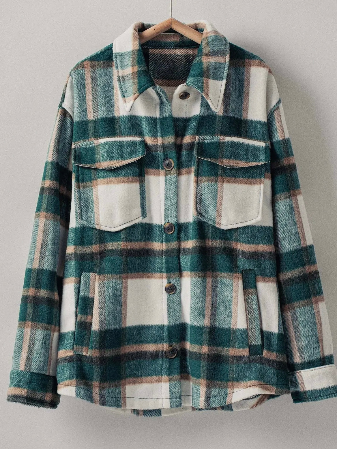 Green Plaid Button Shacket