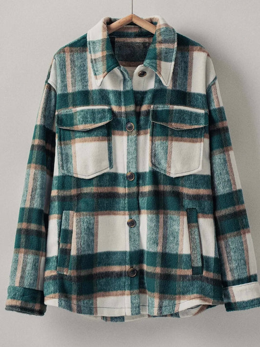Green Plaid Button Shacket